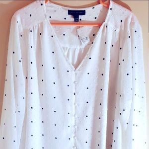 Lane Bryant White Polka Dot Blouse 18/20